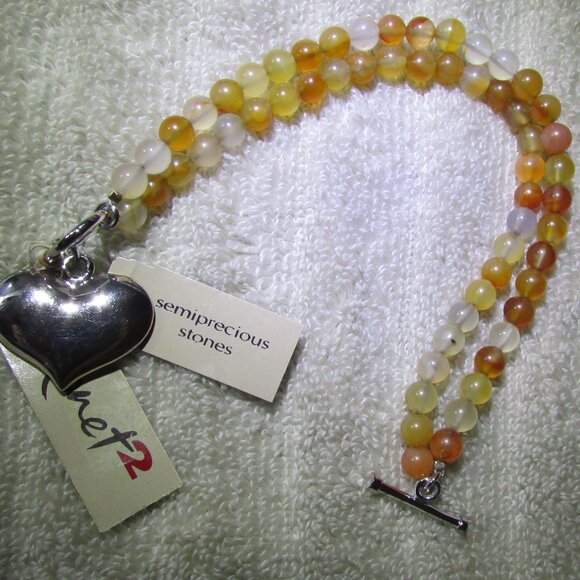 Monet Semiprecious Stone Double Strand Heart Bracelet 7 inch - Picture 4 of 6